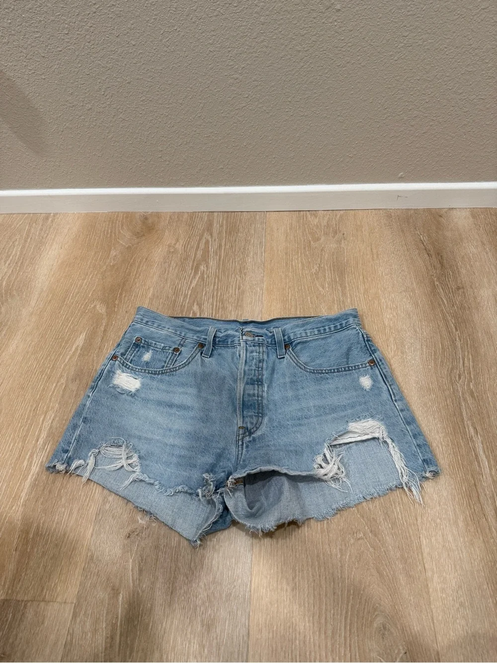 Levi's Light Blue Distressed Denim Cutoff Shorts